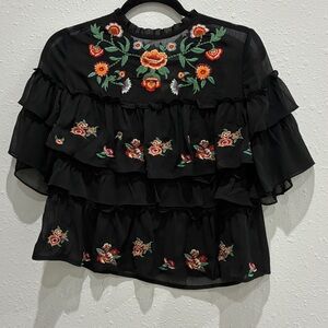 Forever 21 Black Floral Embroidered Blouse
